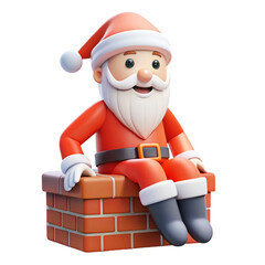  Santa Claus cartoon illustration sitting cheerfully on a chimney.  3d  cartoon style illustration 
