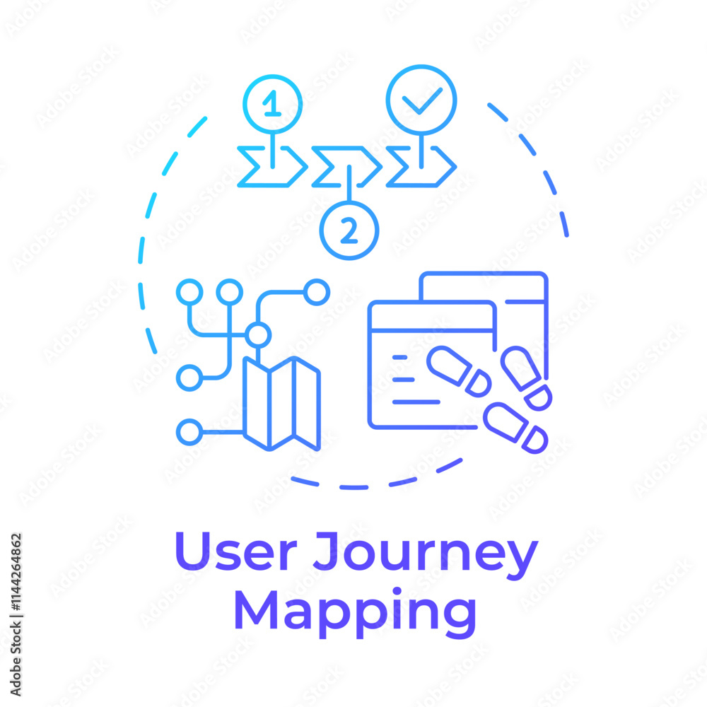 Poster User journey mapping blue gradient concept icon. Identify friction points. Website visitor tracking method. Round shape line illustration. Abstract idea. Graphic design. Easy to use in presentation