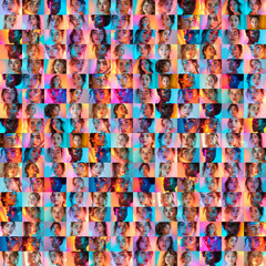 Obraz premium Vibrant collage of diverse women illuminated by a neon light spectrum
