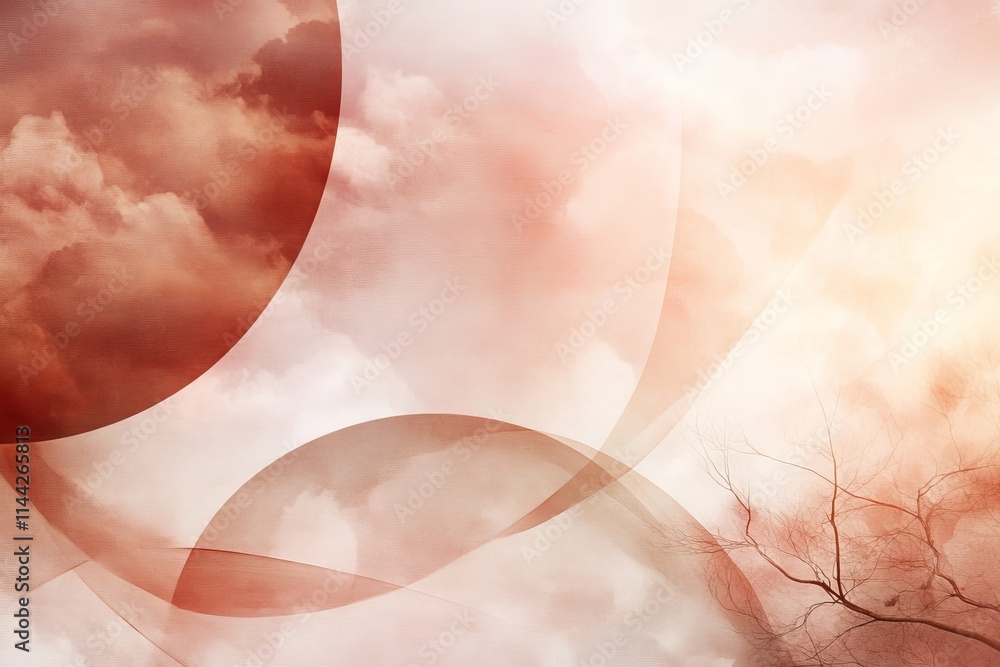 Poster abstract depiction of swirling clouds and branches creating a tranquil atmosphere at sunset