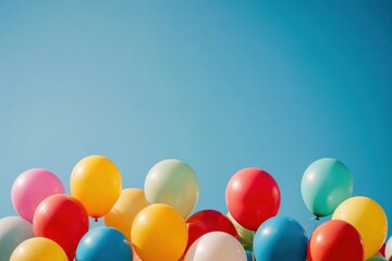 Vibrant celebration with colorful rubber balloons floating against a clear blue sky outdoor event captivating visual display of joy and fun
