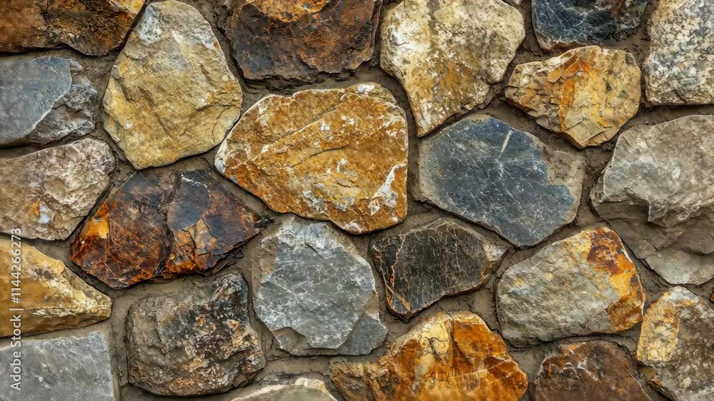 Poster unique stone wall texture showcasing various rock colors and shapes in a rustic setting