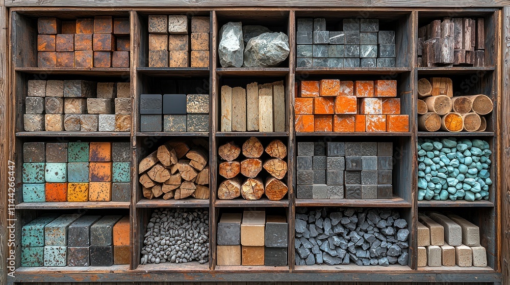 Poster organized display of various materials and textures.
