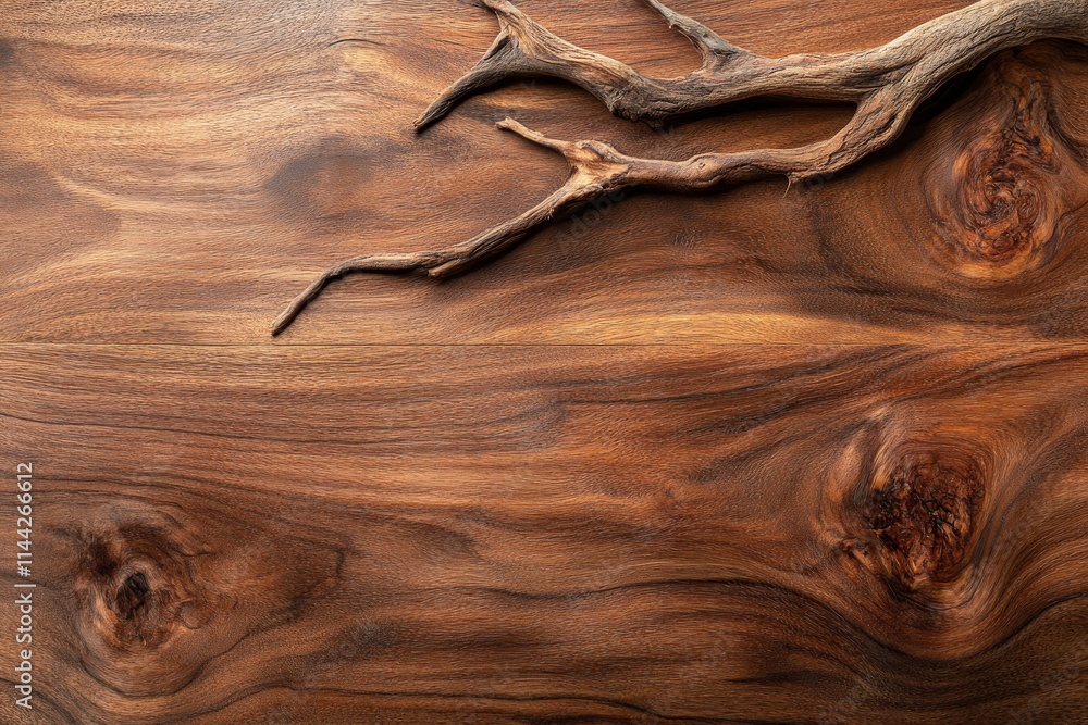 Aufkleber wood surface with intricate patterns and a natural branch displayed elegantly