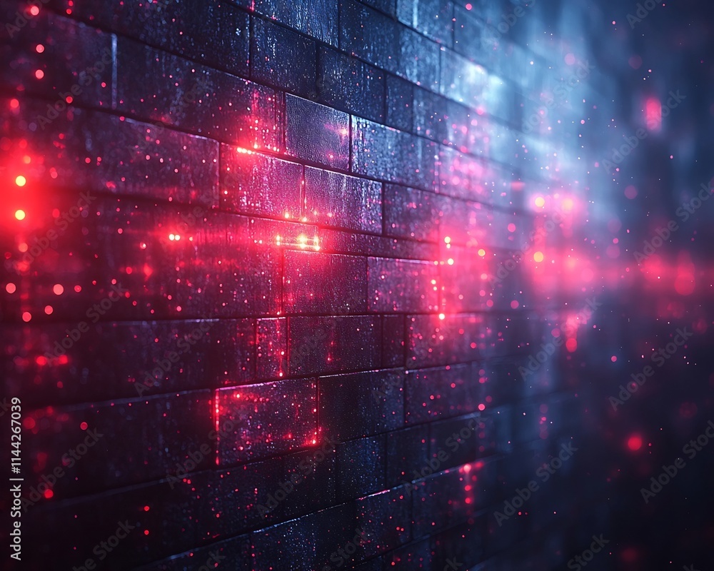Poster glowing digital firewall blocking unauthorized access in cybersecurity concept