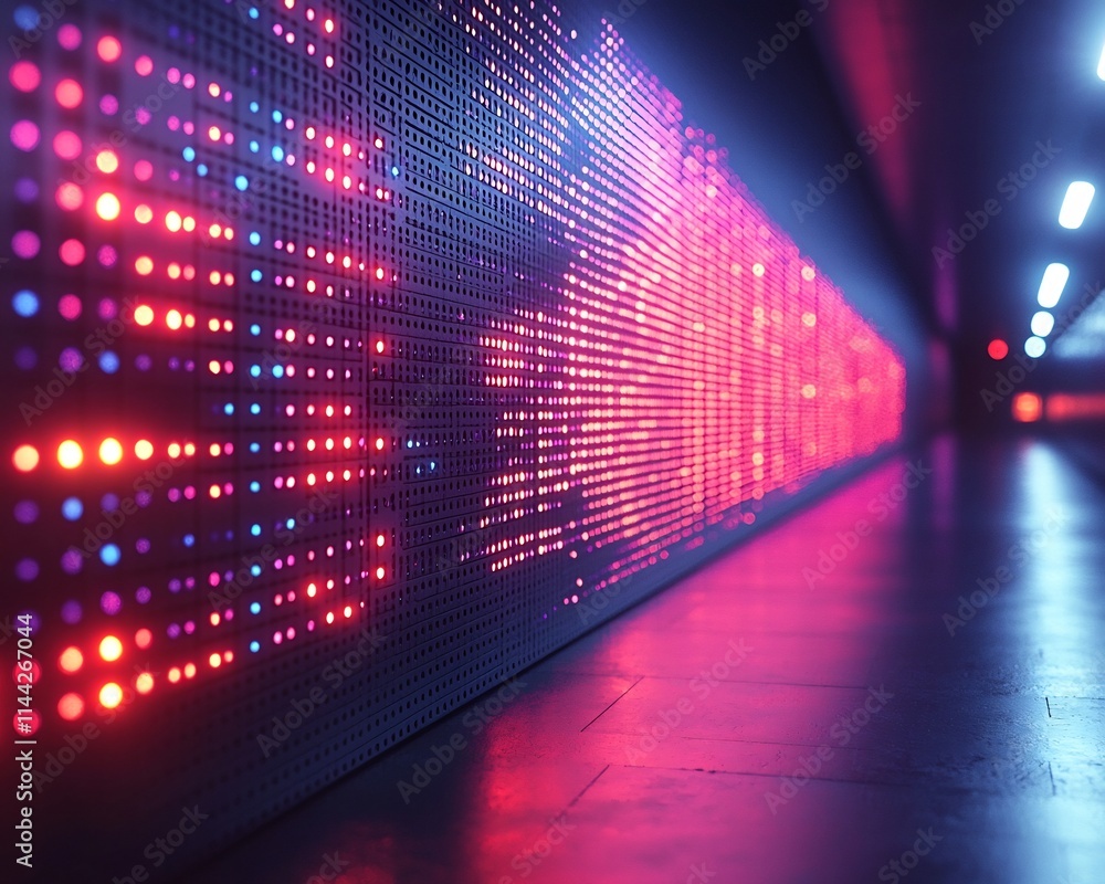 Poster glowing firewall blocking unauthorized cybersecurity access attempts in intense hues