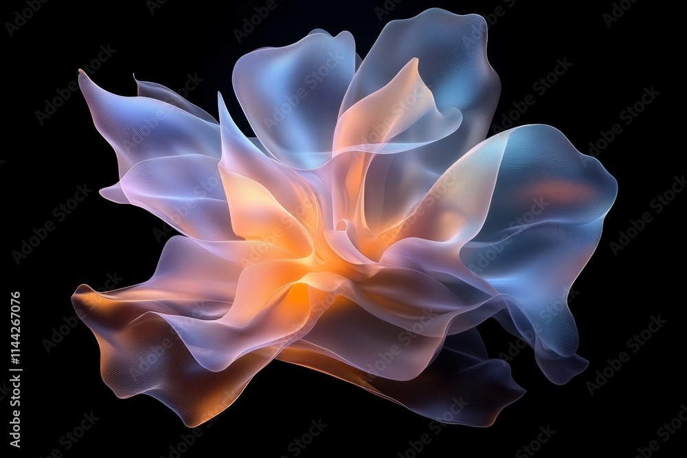Poster colorful abstract flower design with flowing shapes and soft gradients on a dark background