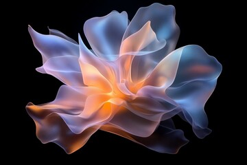 Colorful abstract flower design with flowing shapes and soft gradients on a dark background