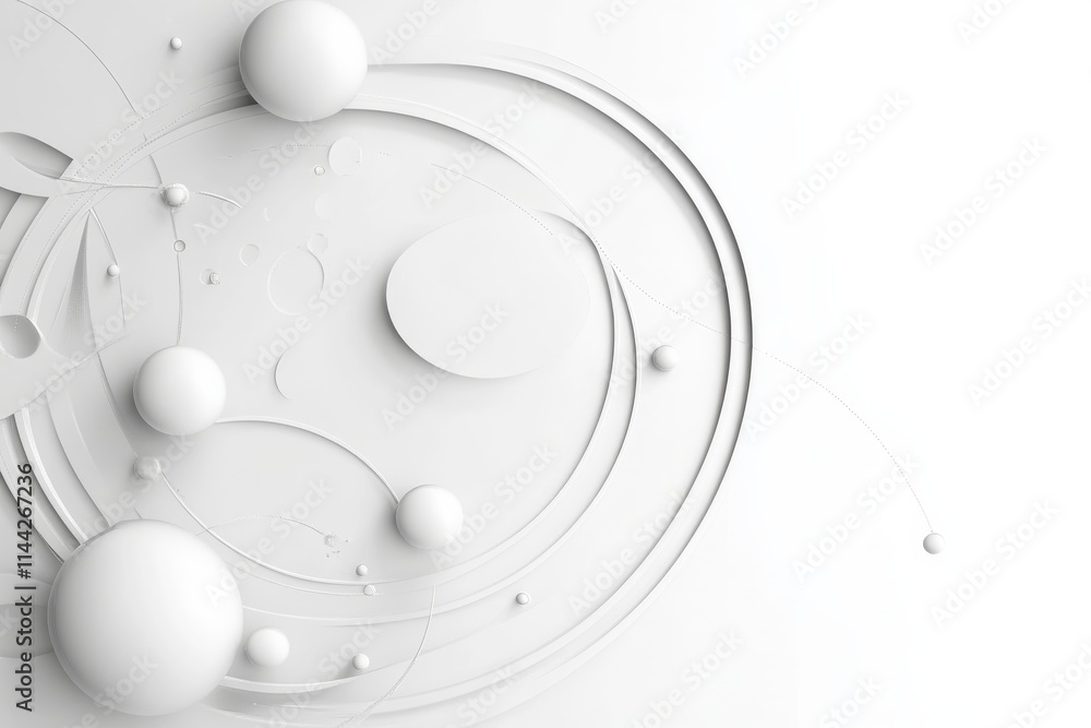 Poster abstract white design featuring circles and curves creating a minimalist aesthetic on flat backgroun