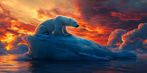 A polar bear is standing on a piece of ice in the ocean