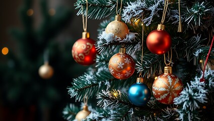 Christmas ornaments on tree, background