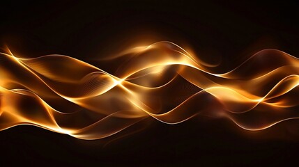 Abstract golden waves flowing on black background.