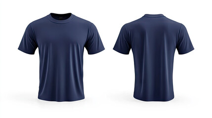 A navy blue t-shirt mockup, front and back view