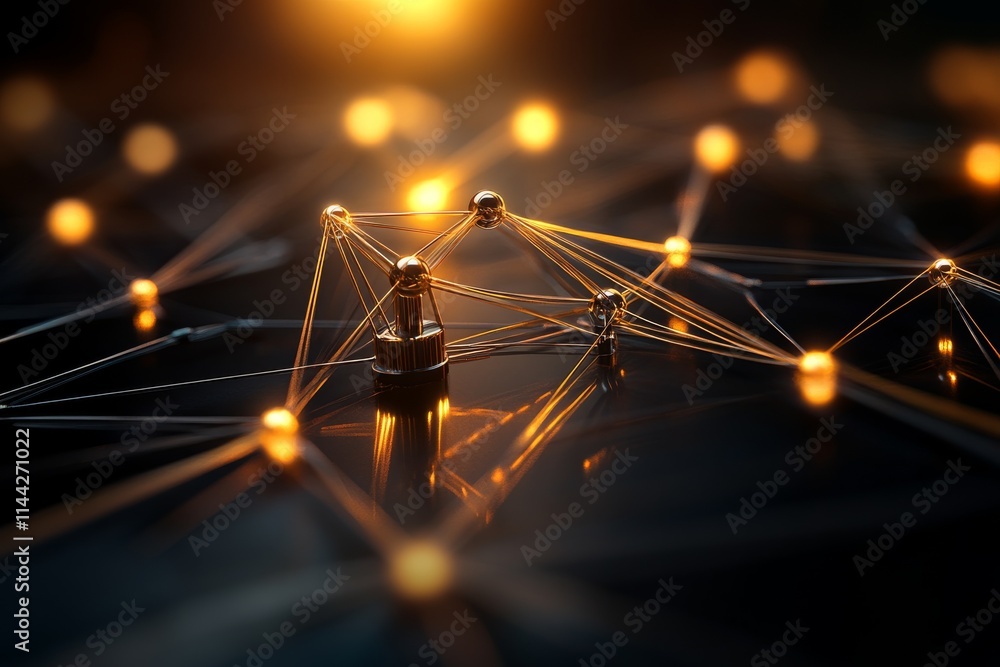 Aufkleber abstract network connections illuminated with glowing lights and metallic nodes in a dark environmen