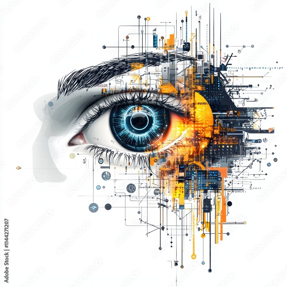 Aufkleber exploring digital innovation eye technology and cybernetics in abstract art virtual environment futu