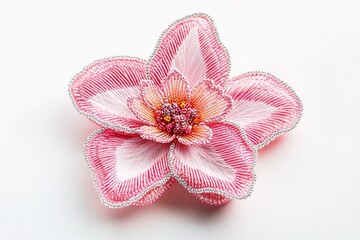 Delicate Pink Beaded Flower Brooch Close-up