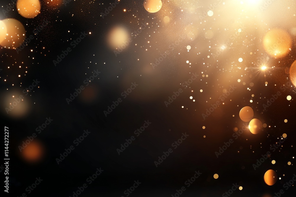 Poster golden bokeh lights create a magical atmosphere in a dark setting during the evening hours