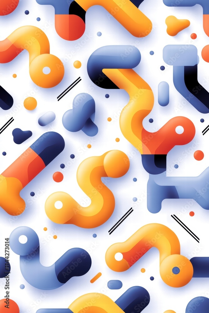 Poster dynamic abstract shapes digital artwork colorful design modern environment top-down view contemporar