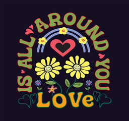 Retro daisy and love quote vector illustration sketch