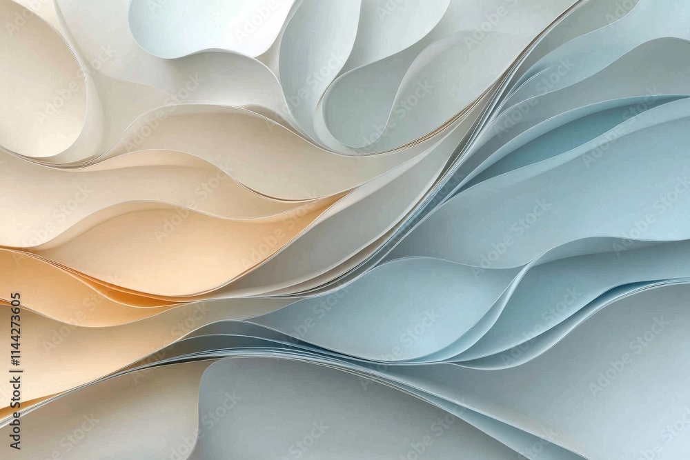 Poster abstract composition of softly flowing paper waves in pastel colors creating a calm aesthetic