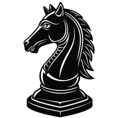 a chess knight is black silhouette, isolated white background