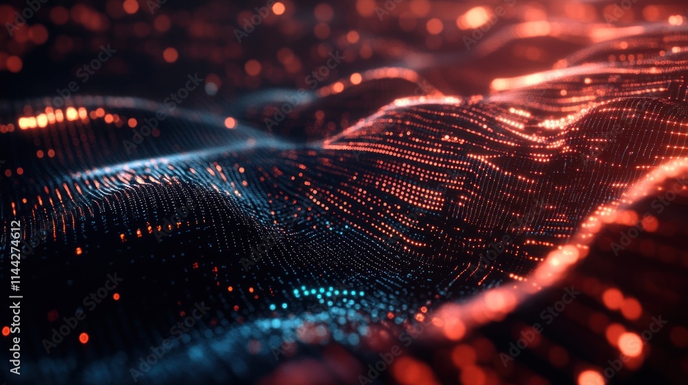 Poster luminous data flow abstract digital landscape of glowing particles