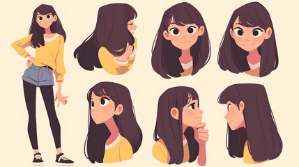 Playful cartoon of Asian teenager in 2D style