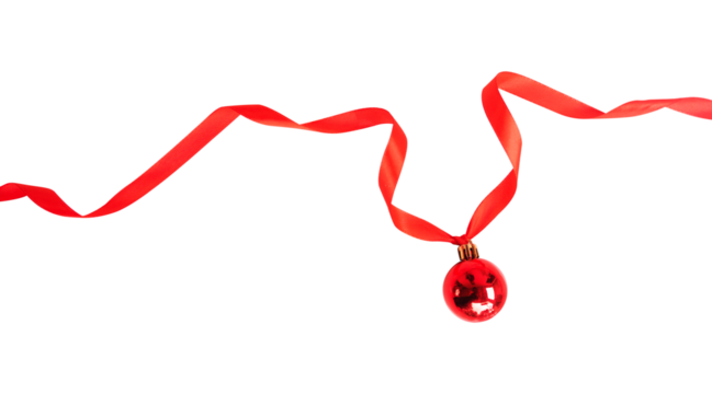 red christmas ball with ribbon isolated on white