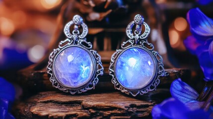Elegant Moonstone Earrings with Silver Filigree Design and Shine
