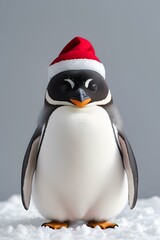 Penguin with Santa Hat in Snow