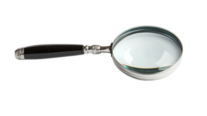 A Handheld Magnifying Glass Being Held in a Black Hand, Ideal for Close Examination of Small Objects or Texts in Educational and Scientific Settings.