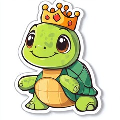 Obraz premium Cheerful cartoon turtle with a golden crown and a joyful expression in vibrant design