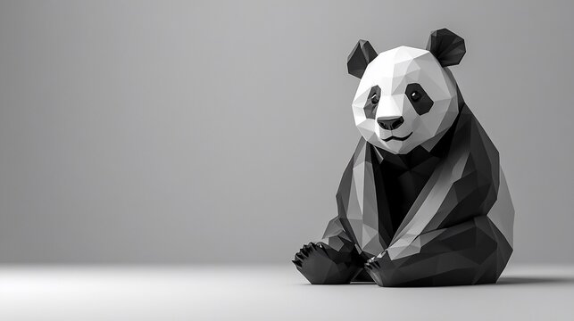 Low-poly monochrome panda bear sitting.
