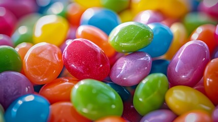 Close-up of colorful jelly beans in bright light