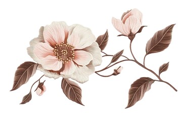 Delicate Embroidered Rose and Leaves Design