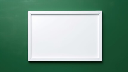 Minimalist White Frame on Deep Green Wall, Showcase for Artwork or Design Templates