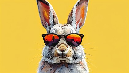 A Easter Bunny in sunglasses on a solid background. Created with generative AI technology