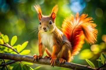 Obraz premium Adorable Red Squirrel Aerial View, Cute Rodent, Wildlife Photography, Nature Image, High-Angle Shot