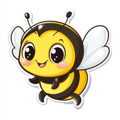 Obraz premium Cute cartoon bee with large expressive eyes and cheerful smile in playful design