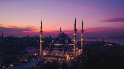 Obraz premium Majestic Mosque Silhouette at Sunset with Vibrant Sky