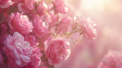 Fototapeta premium Pink flowers roses bouquet pastel petals floral card.