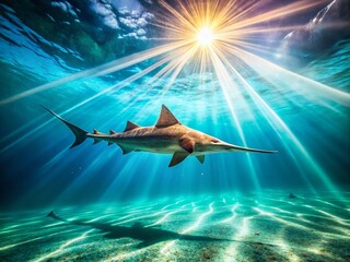 Aerial Drone Shot: Majestic Giant Sawfish, Ocean Wildlife, Underwater Photography, Marine Life, Endangered Species