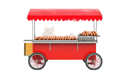 A Vibrant Hot Dog Cart with a Striking Red Canopy Perfect for Street Food Events and Culinary Promotions.