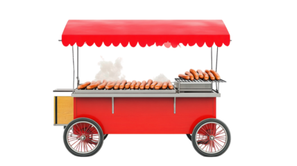 A Vibrant Hot Dog Cart with a Striking Red Canopy Perfect for Street Food Events and Culinary Promotions.