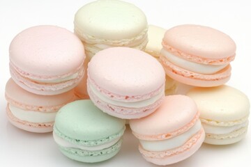Fototapeta premium A delightful assortment of pastel-colored macarons, showcasing delicate layers and creamy fillings.
