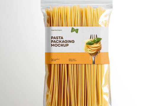 Spaghetti Pasta Packaging Mockup &ndash; Front View Transparent Bag for Dry Food Branding and Grocery Product Presentation