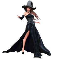 Fototapeta premium 3d rendered fantasy female character with a long black dress and a corset isolated on transparent background