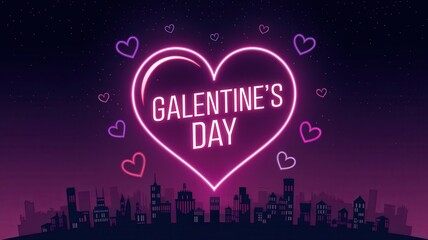 Fototapeta premium A Glowing Neon Heart Skyline Celebrating Galentine s Day in the City