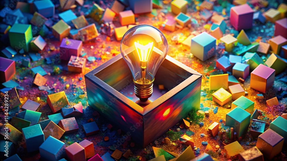 Aufkleber aerial view innovative thinking lamp outside box solution problem solving creative idea