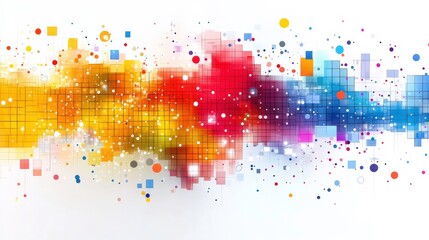 Vibrant Abstract Colorful Background with Geometric Shapes, Dots, and Grids Ideal for Modern Design and Creative Projects